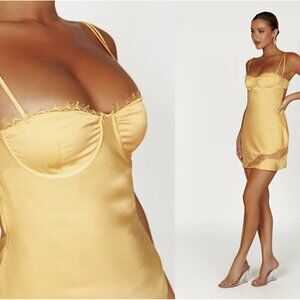 NWT Meshki JOSLYN Satin Lace Slip Mini Dress - Lemon in Medium